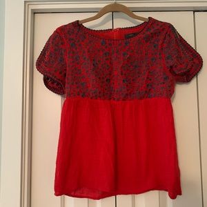 Red and navy embroidered top